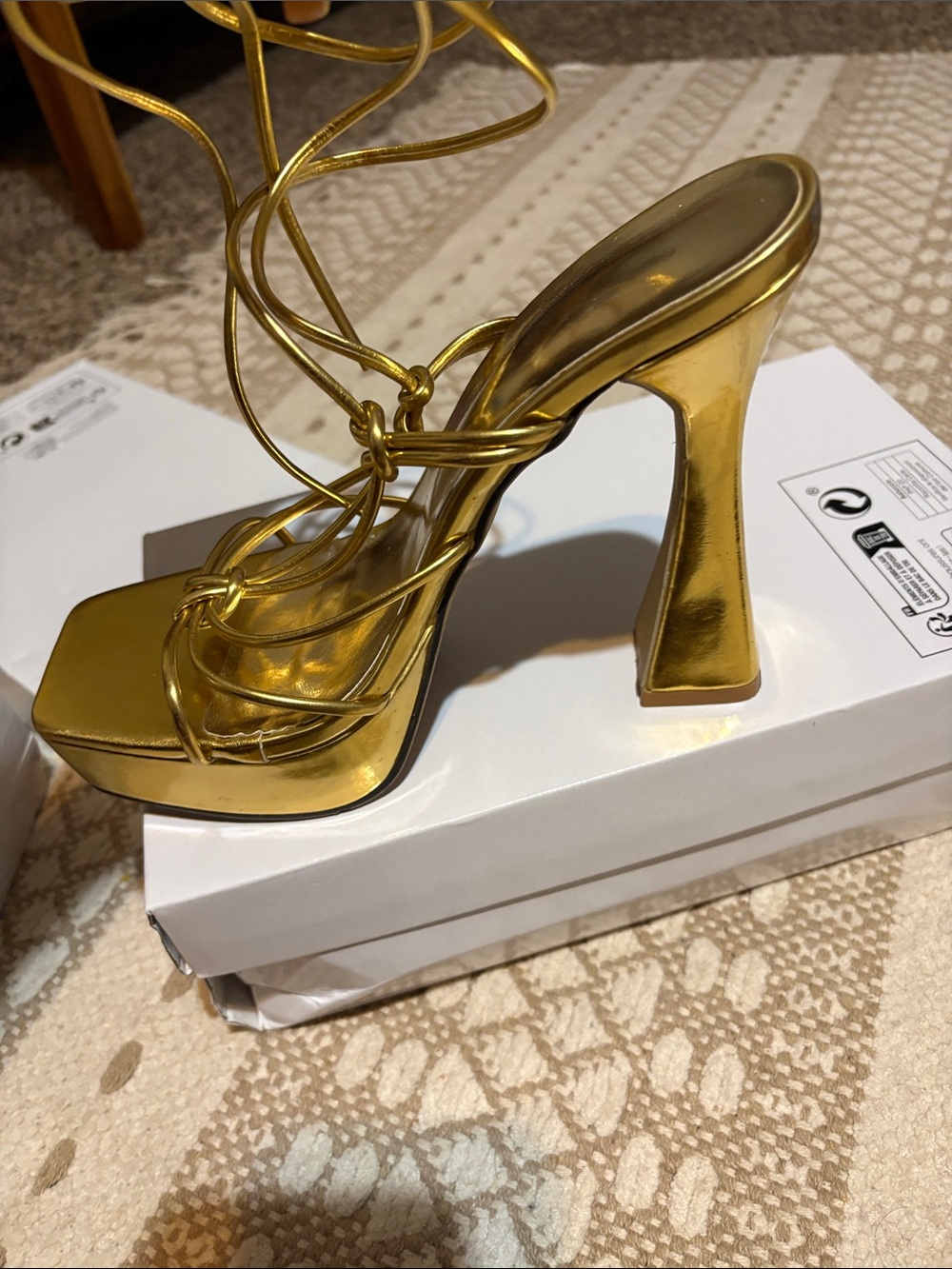 SHEIN Metallic Gold Strappy Platform Heeled Sandals